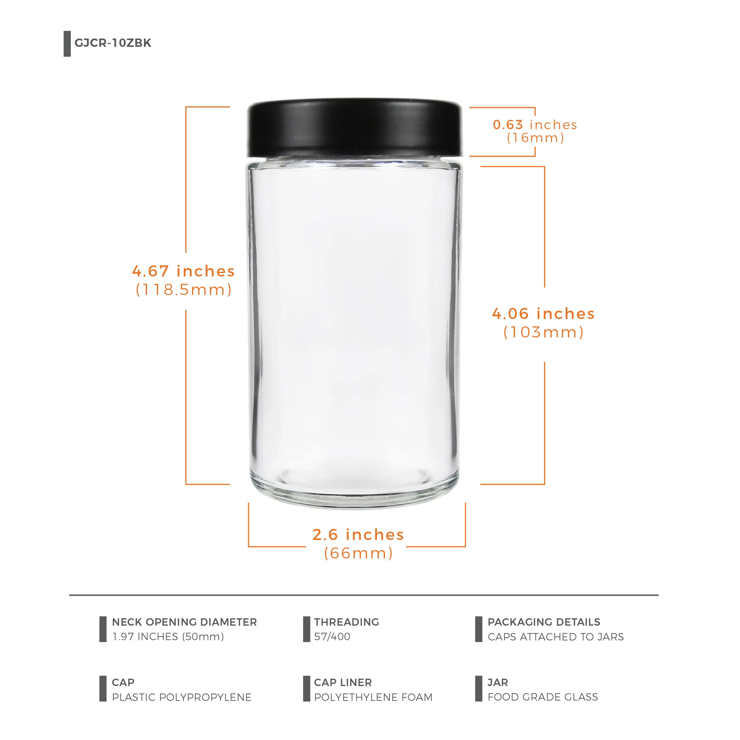 10oz Child Resistant Glass Jars With Black Caps - 14 Grams - 1 Count