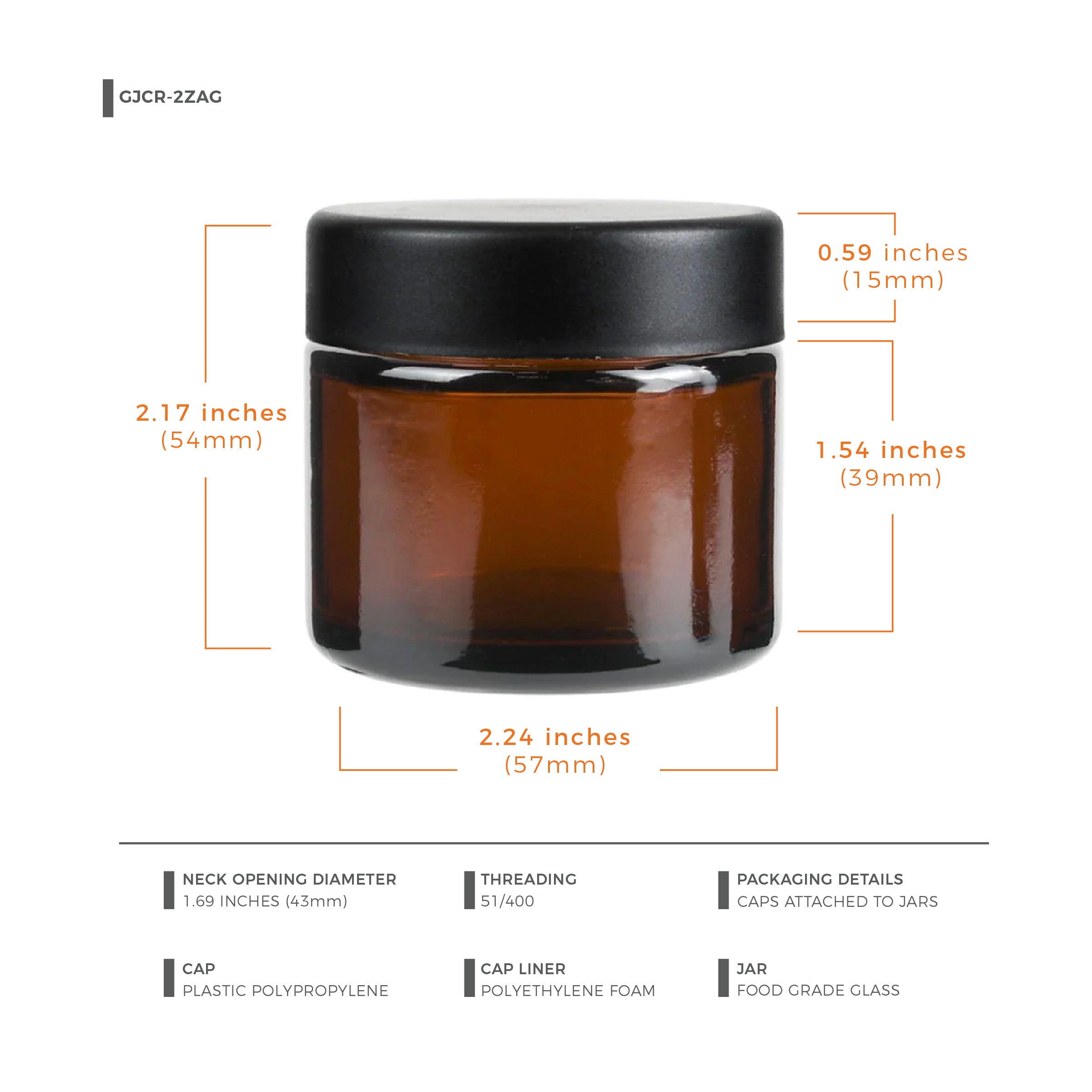 2oz Child Resistant Cap Amber Jars - 3.5 Grams - 200 Count
