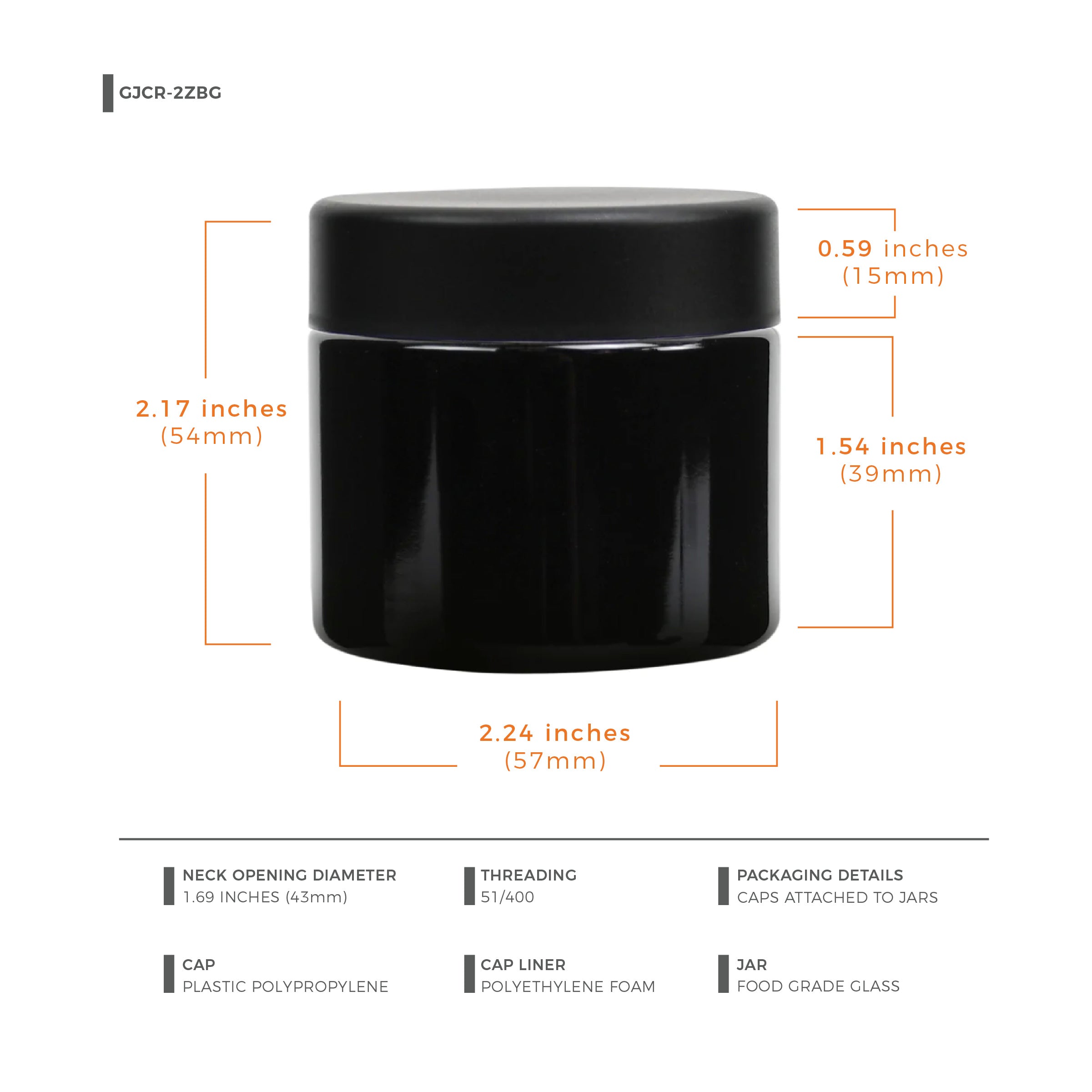 2oz Child Resistant Cap Black Jars - 3.5 Grams - 20 Count