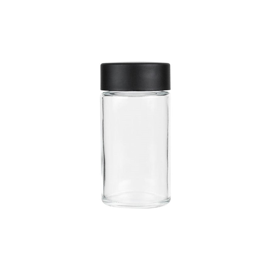 2.5oz Child Resistant Tall Glass Jars With Black Caps - 3.5 Grams - 200 Count