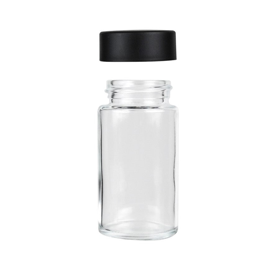 2.5oz Child Resistant Tall Glass Jars With Black Caps - 3.5 Grams - 20 Count