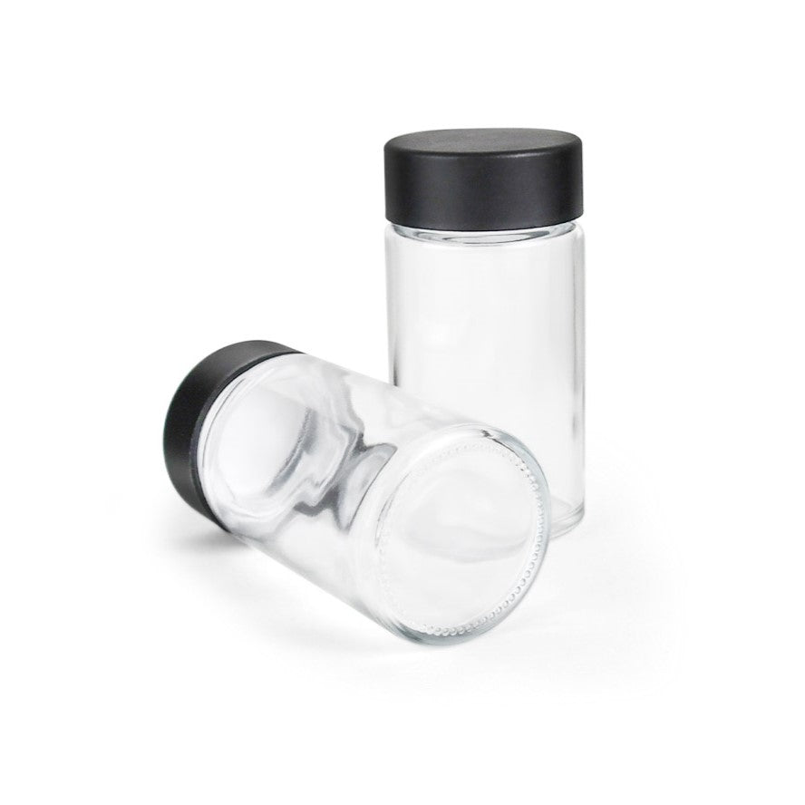 2.5oz Child Resistant Tall Glass Jars With Black Caps - 3.5 Grams - 1 Count
