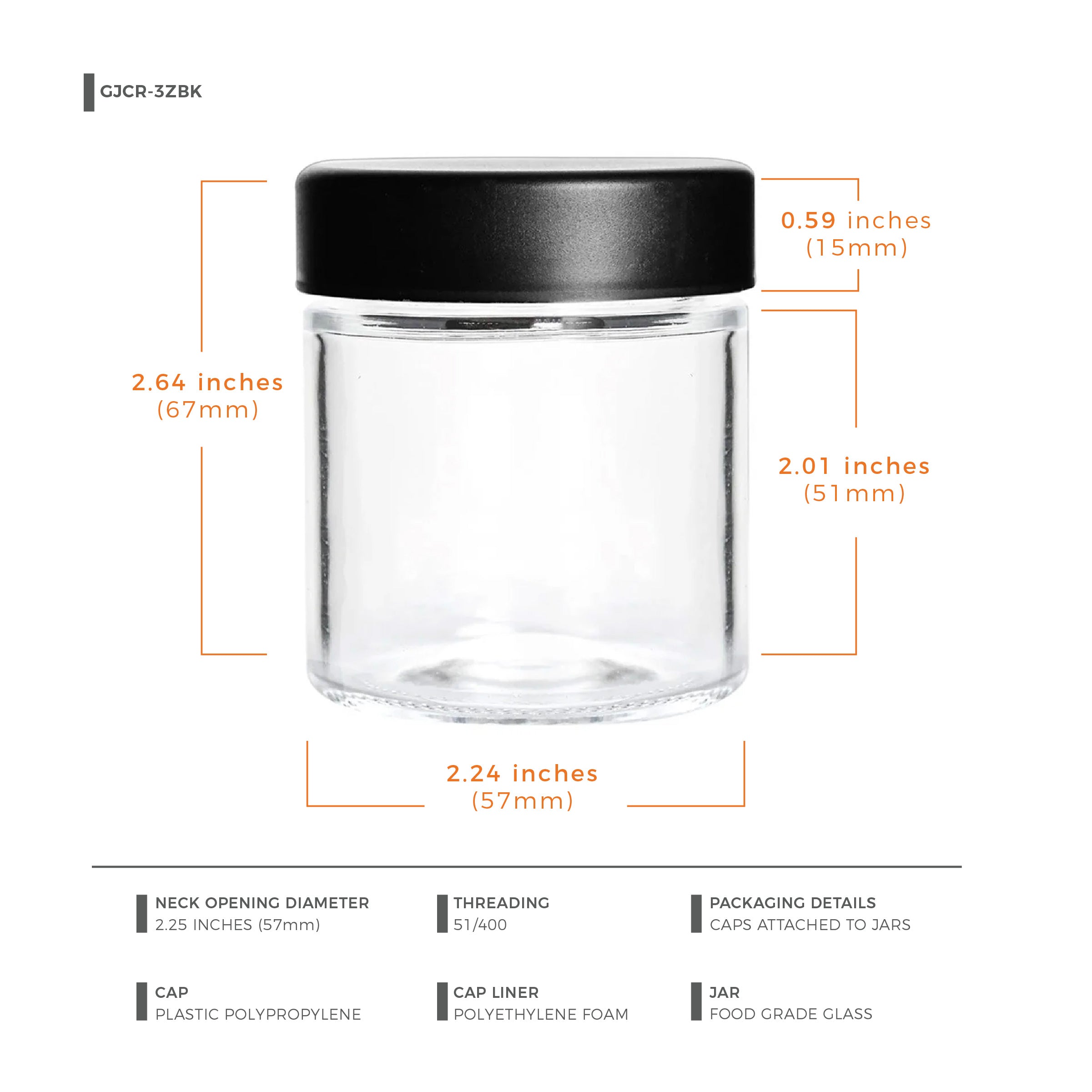 3oz Child Resistant Glass Jars With Black Caps - 5 Grams - 150 Count