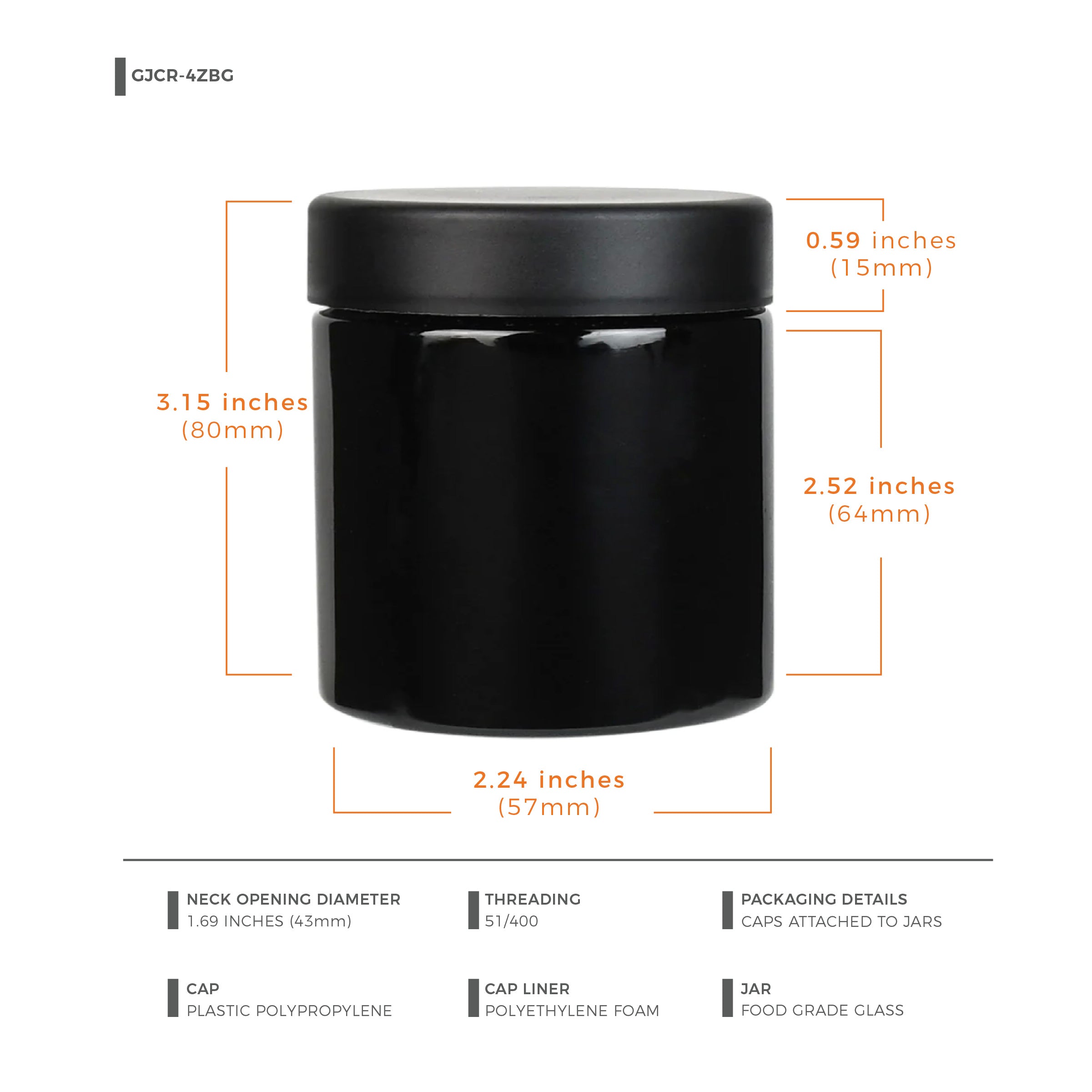 4oz Child Resistant Cap Black Jars - 7 Grams - 1 Count