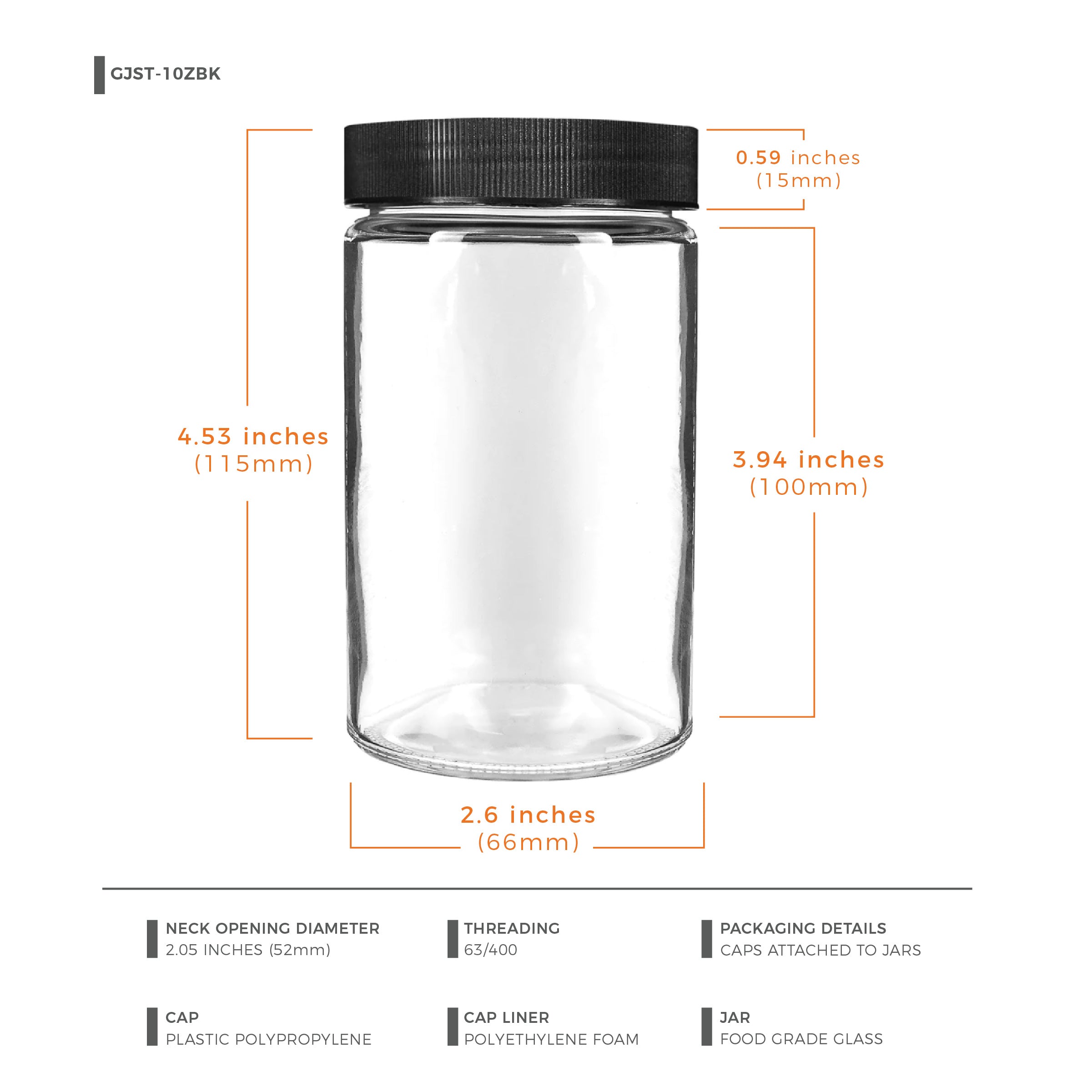10oz Glass Jars With Black Caps - 14 Grams - 20 Count