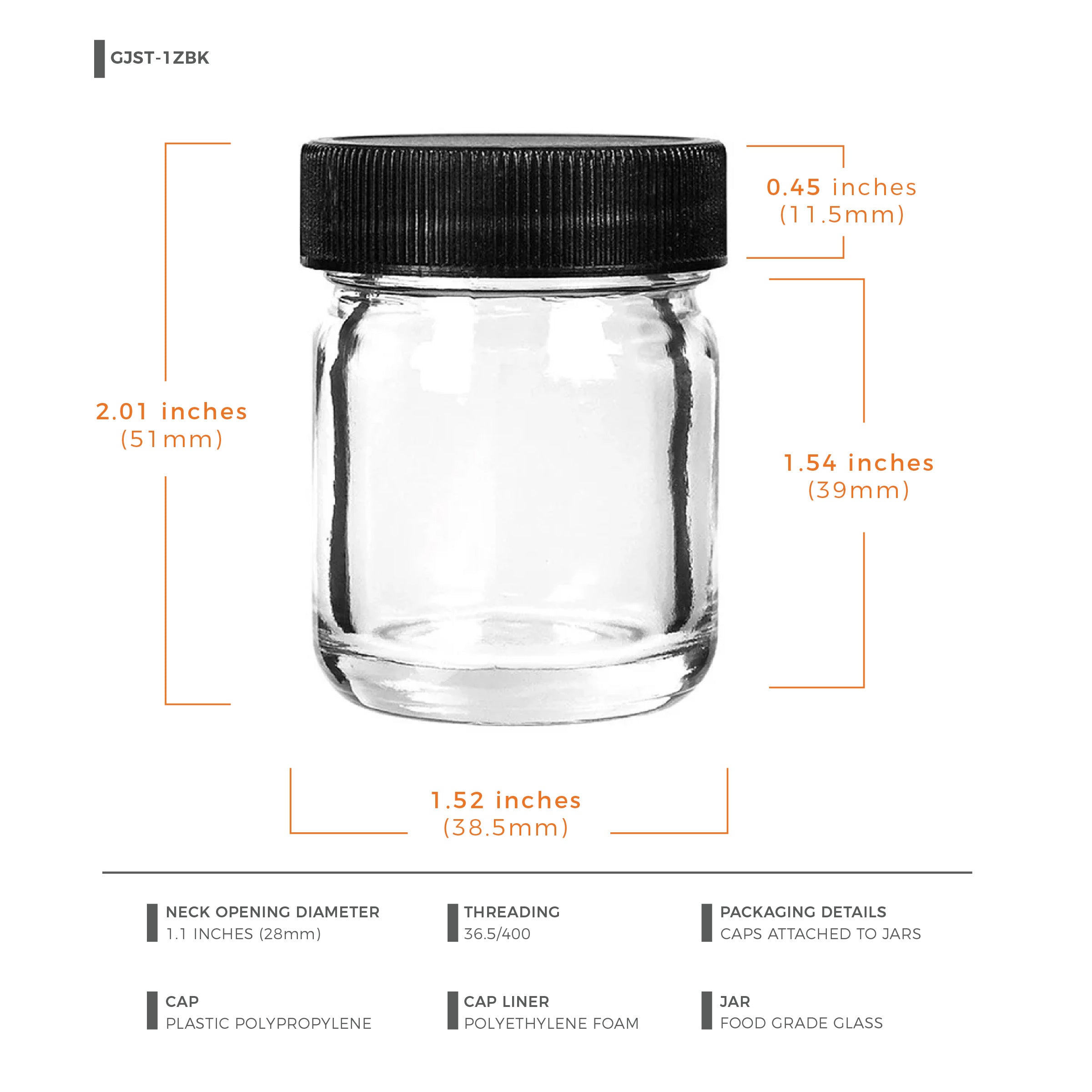 1oz Glass Jars With Black Caps - 1 Gram - 1 Count
