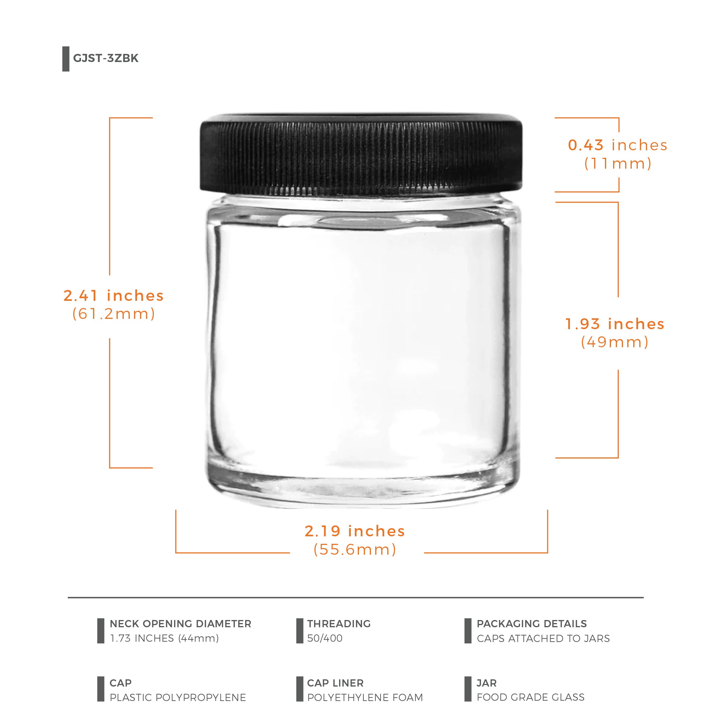 3oz Glass Jars With Black Caps - 5 Grams - 1 Count