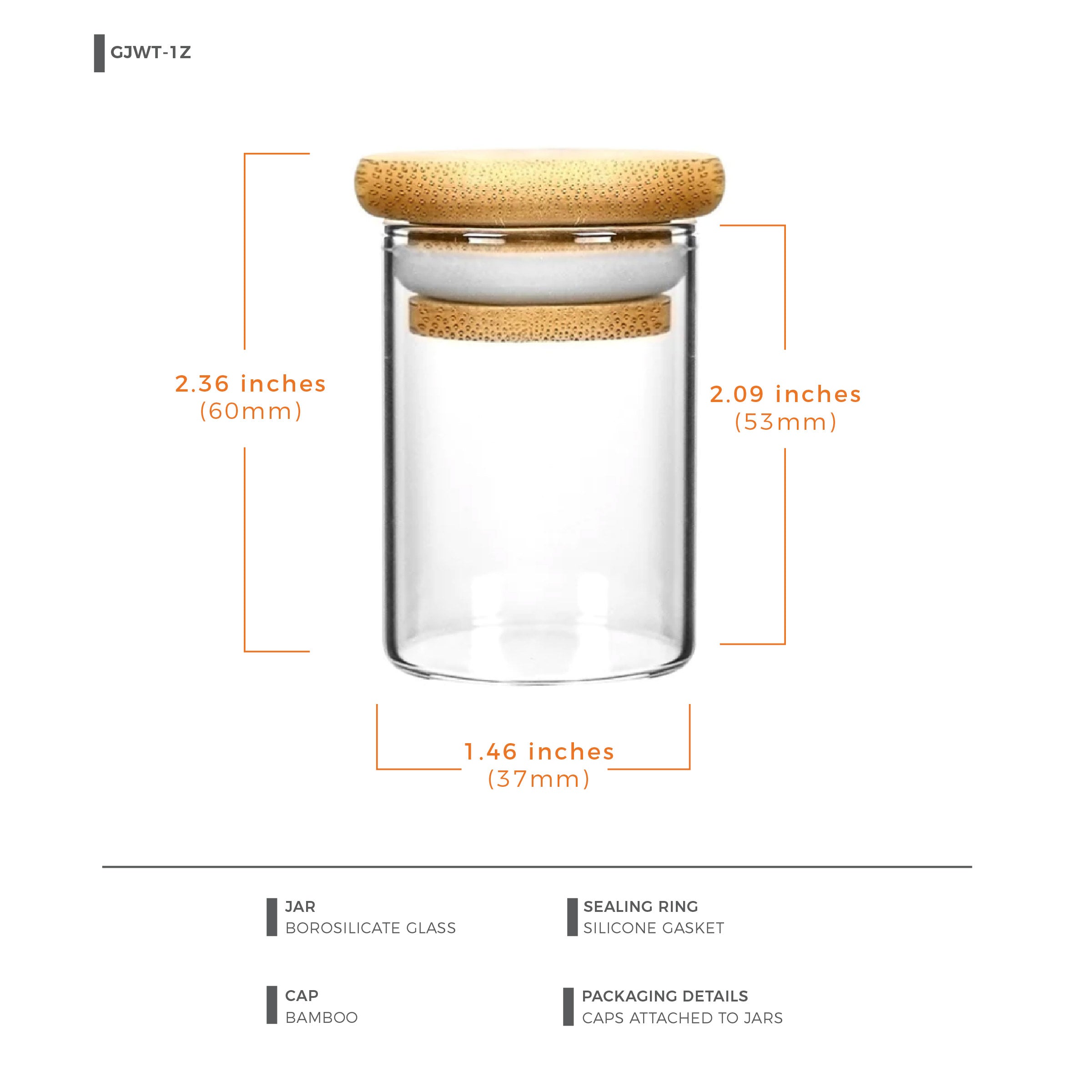 1oz Wood Lid Suction Glass Jars - 1 Gram - 20 Count