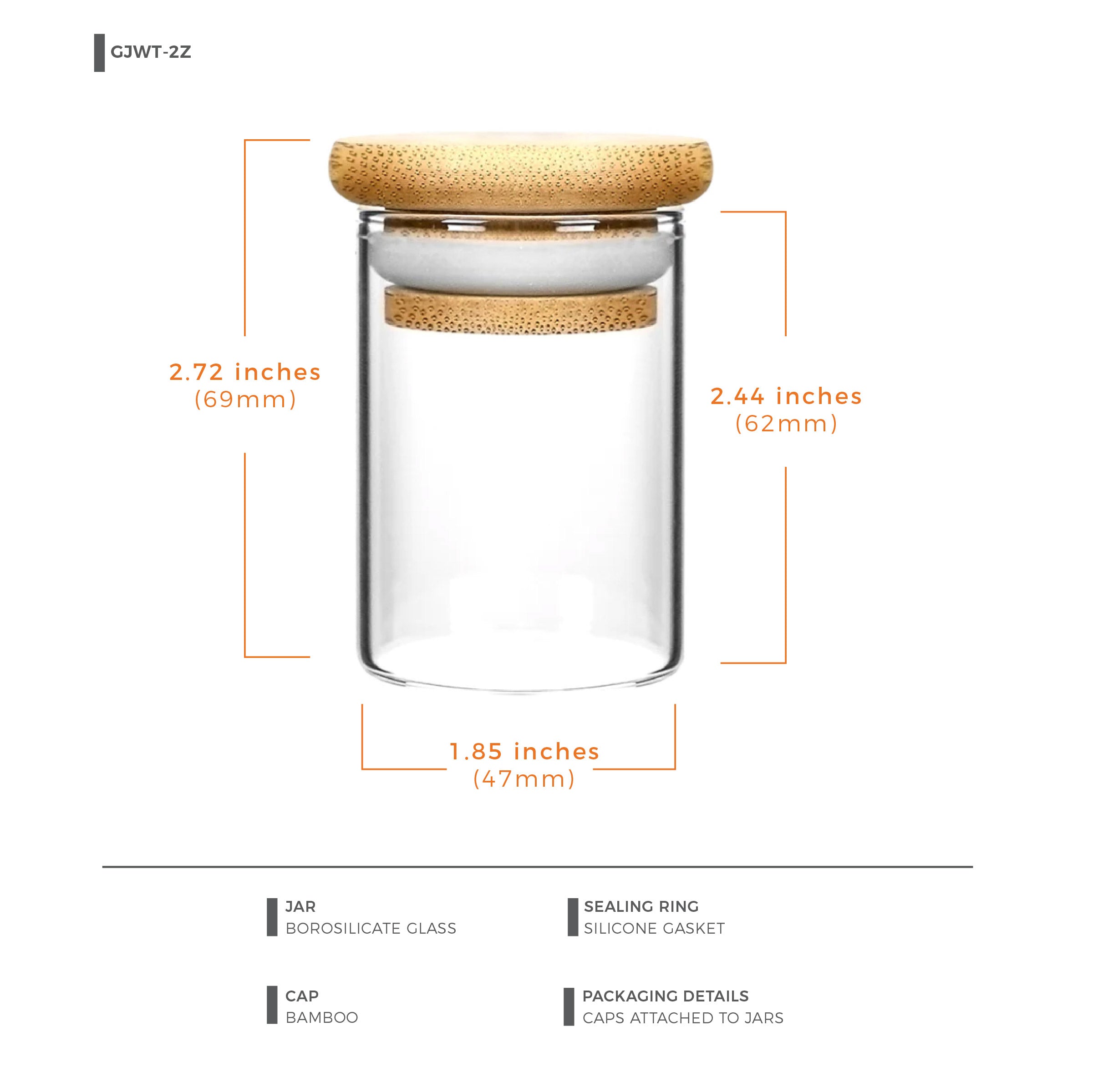 2oz Wood Lid Suction Glass Jars - 3.5 Grams - 200 Count