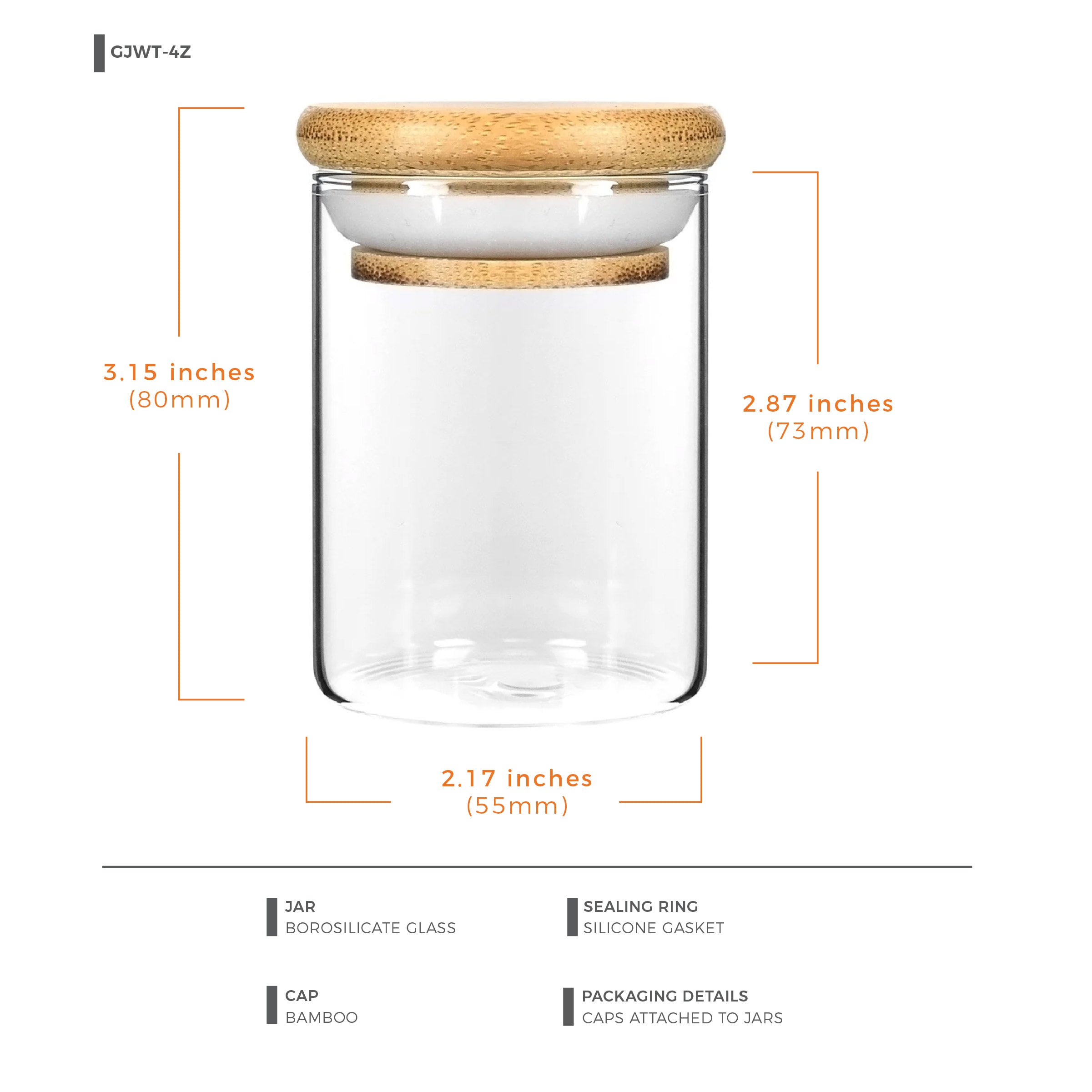 4oz Wood Lid Suction Glass Jars - 7 Grams - 20 Count
