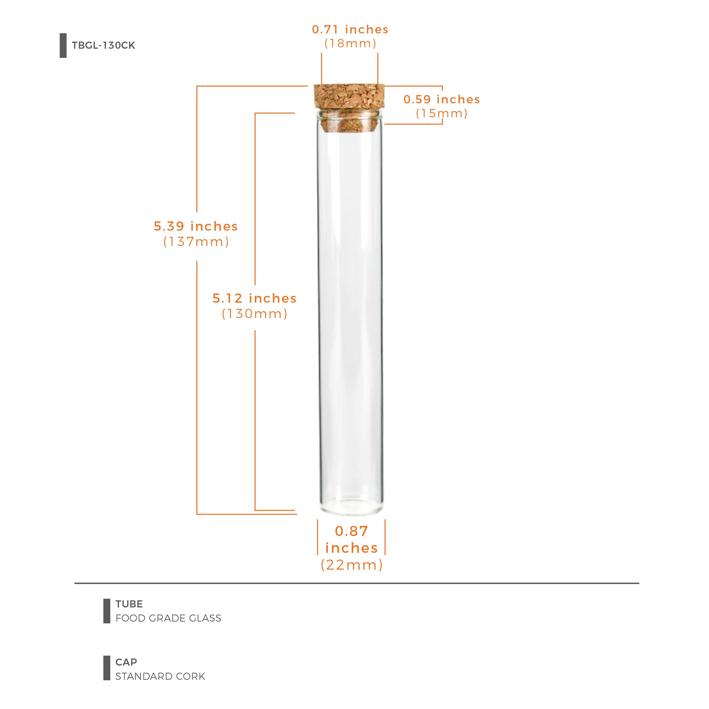 130mm Glass Pre-Roll Tube w/ Cork Top - 1 Count