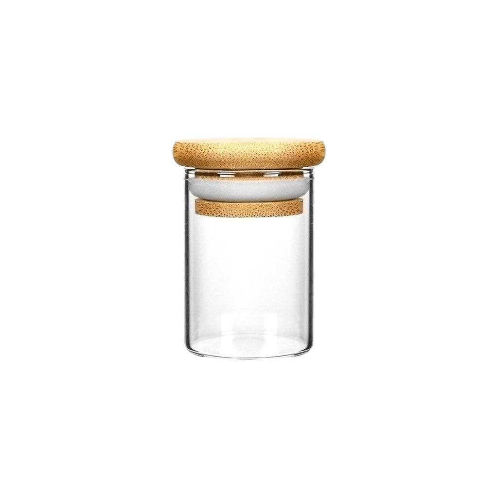 3258-Glass Jar with Bamboo Wood Cover, Small 4.25 H x