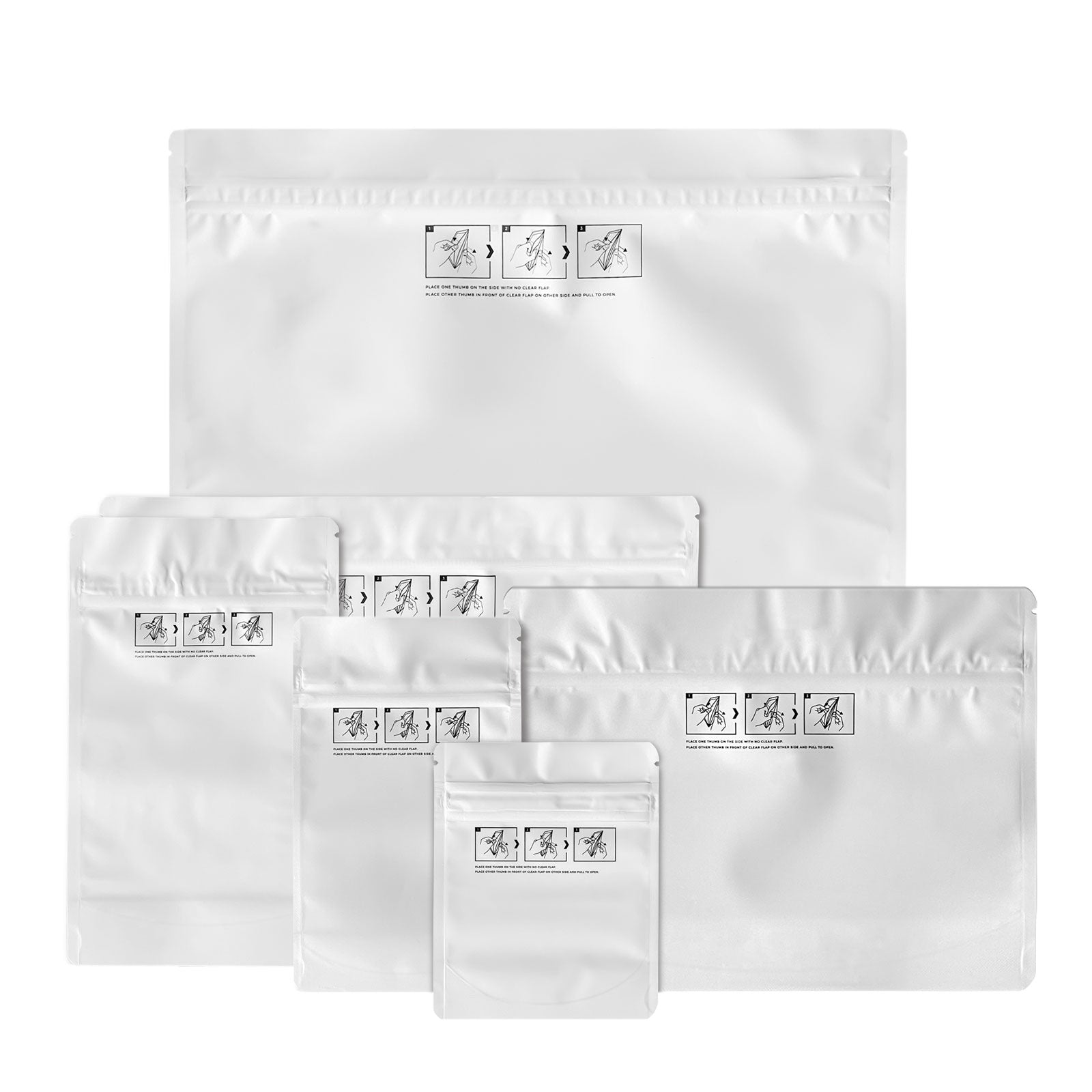 1/8 Ounce Child Resistant Bags All White 4"x5"+2" - 100 Count
